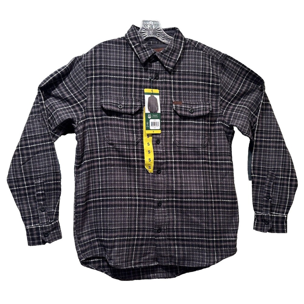 Orvis Shacket Plaid Flannel Gray Button Up Heavyweight Gorpcore Size Small NWT